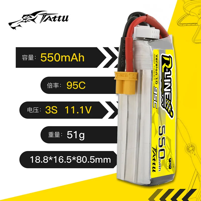 HOT TATTU R-LINE 1.0 550mAh 95 - Drone Battery 3S 评论和价格